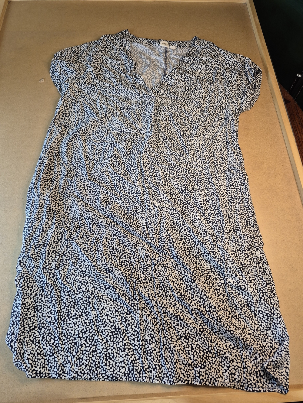 GAP Navy and White Micro Dot V-Neck Tunic Dress